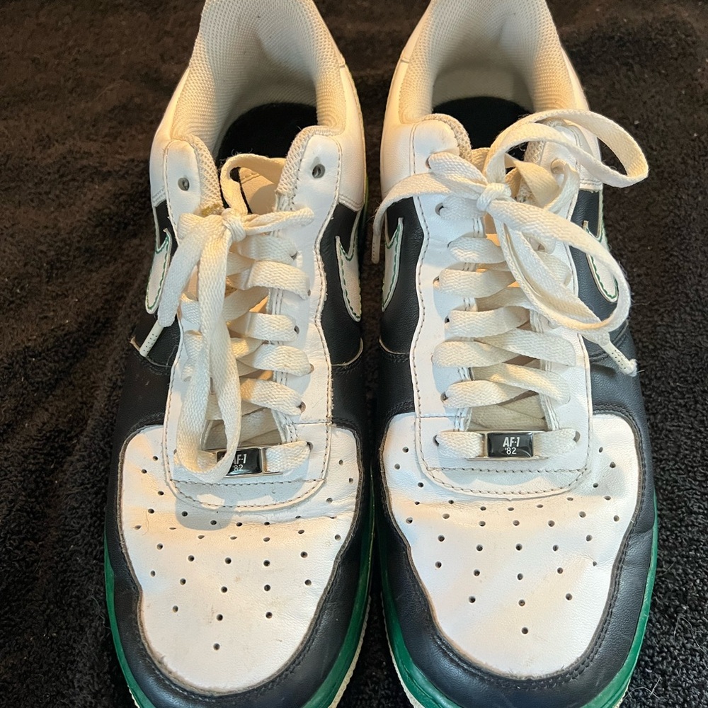 Nike Black and White Sneakers with Green Accents